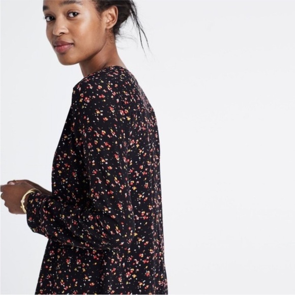 Madewell x Sezane Elly Floral Black Dainty Silk V Neck Dress Button Down Shift M - Picture 4 of 16